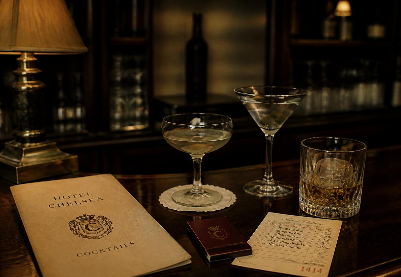 Old menus, matchbooks, and glassware at Bar Carmella
